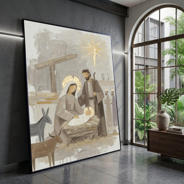 Nativity Scene Canvas Wall Art, Holy Family Manger Painting, Baby Jesus Christmas Decoration, Religious Canvas Print, Canvas Print Art