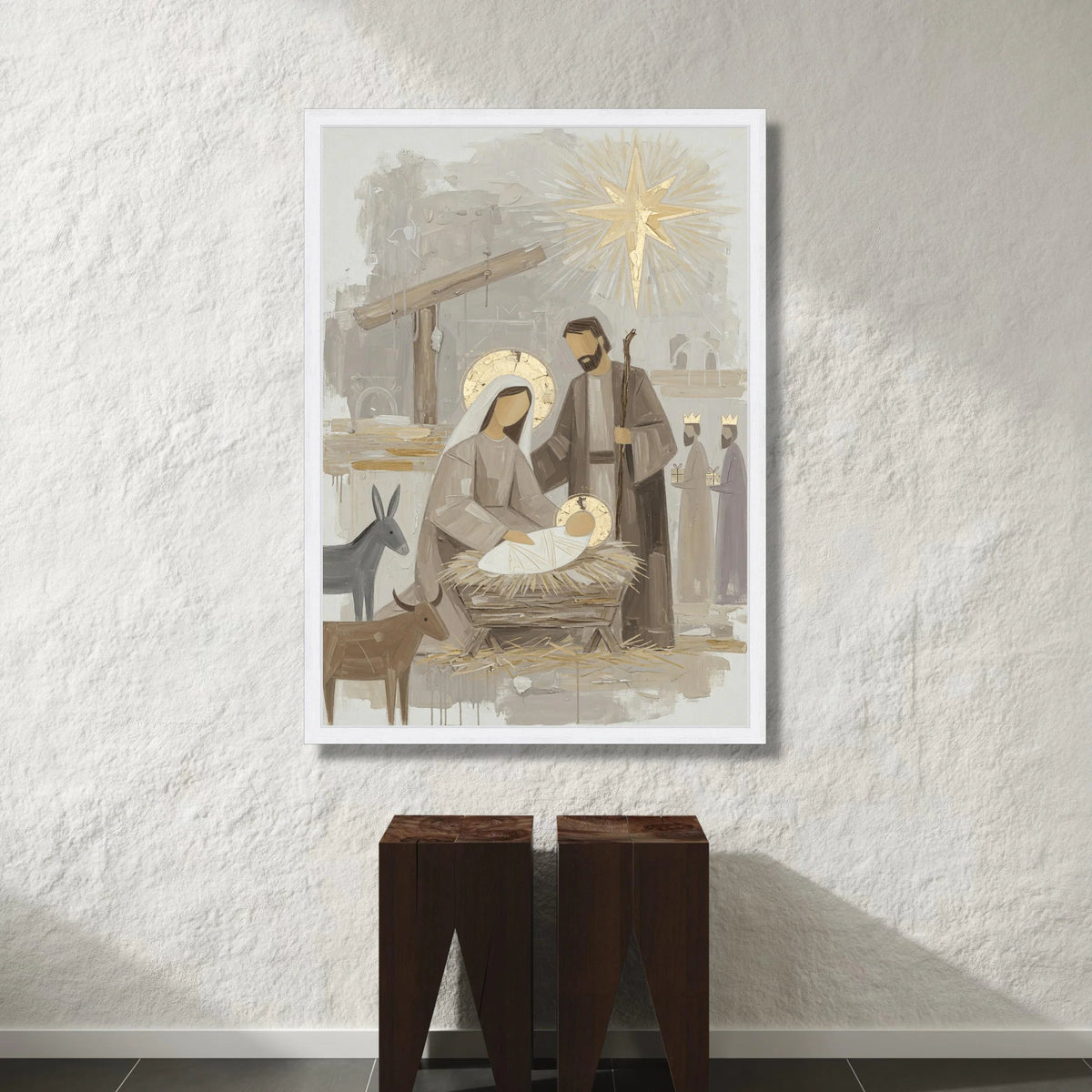 Nativity Scene Canvas Wall Art, Holy Family Manger Painting, Baby Jesus Christmas Decoration, Religious Canvas Print, Canvas Print Art
