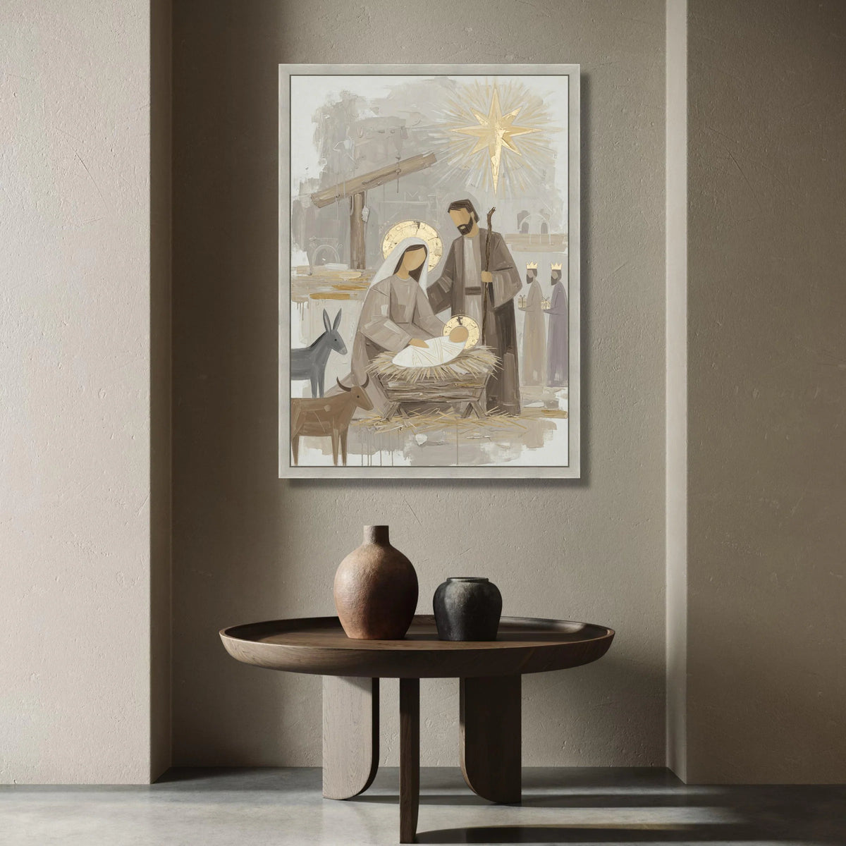 Nativity Scene Canvas Wall Art, Holy Family Manger Painting, Baby Jesus Christmas Decoration, Religious Canvas Print, Canvas Print Art