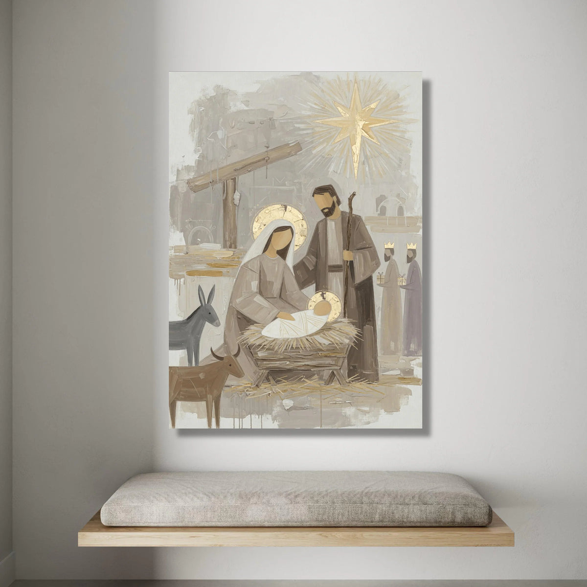 Nativity Scene Canvas Wall Art, Holy Family Manger Painting, Baby Jesus Christmas Decoration, Religious Canvas Print, Canvas Print Art