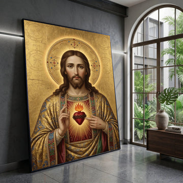 Sacred Heart of Jesus Canvas Wall Art, Religious Christian Icon, Spiritual Home Decor, Devotional Wall Hanging, Canvas Print Art