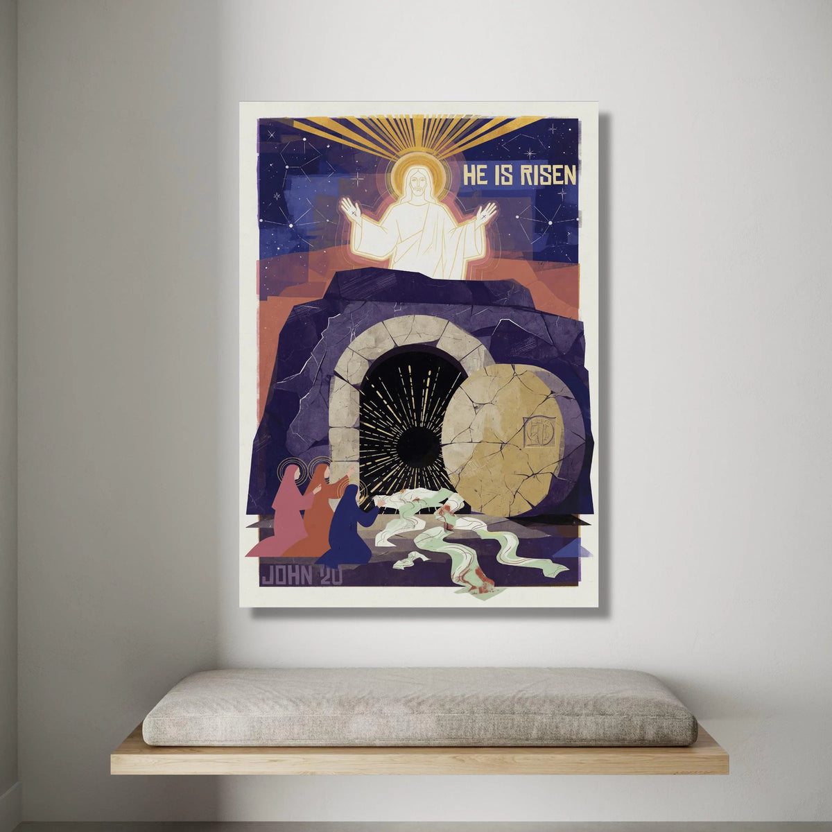 He Is Risen Canvas Wall Art, Resurrection Scene Canvas, Christian Easter Decoration, Religious Scripture John 20 Canvas, Canvas Print Art