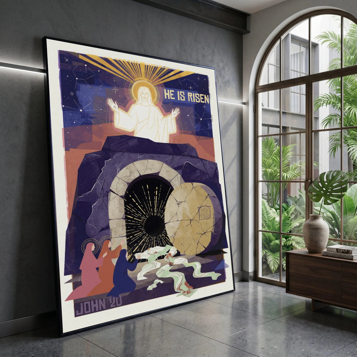 He Is Risen Canvas Wall Art, Resurrection Scene Canvas, Christian Easter Decoration, Religious Scripture John 20 Canvas, Canvas Print Art
