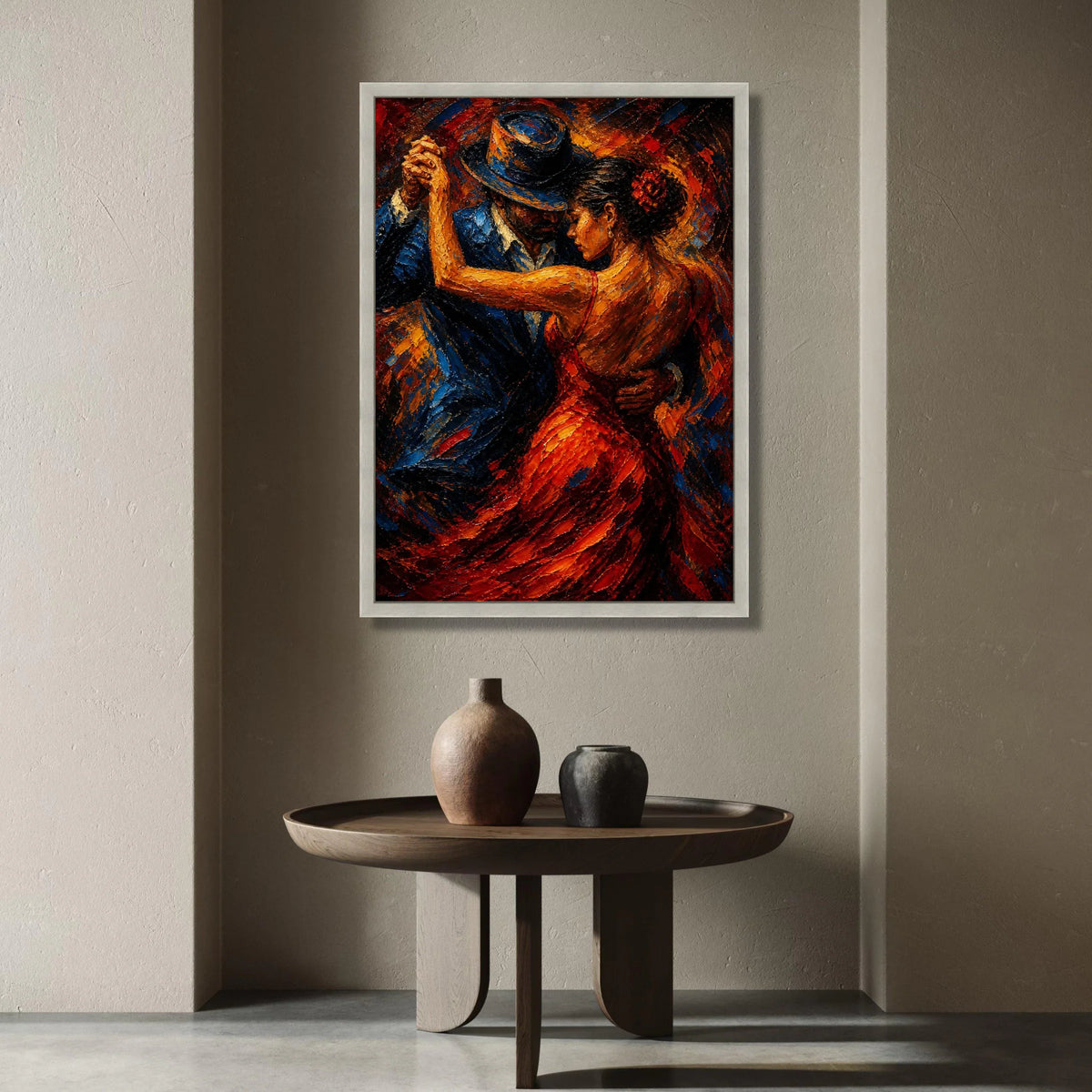 Passionate Flamenco Dance Couple Canvas, Romantic Ballroom Scene, Vibrant Red Dress Wall Art, Elegant Dance Canvas Canvas Print Art