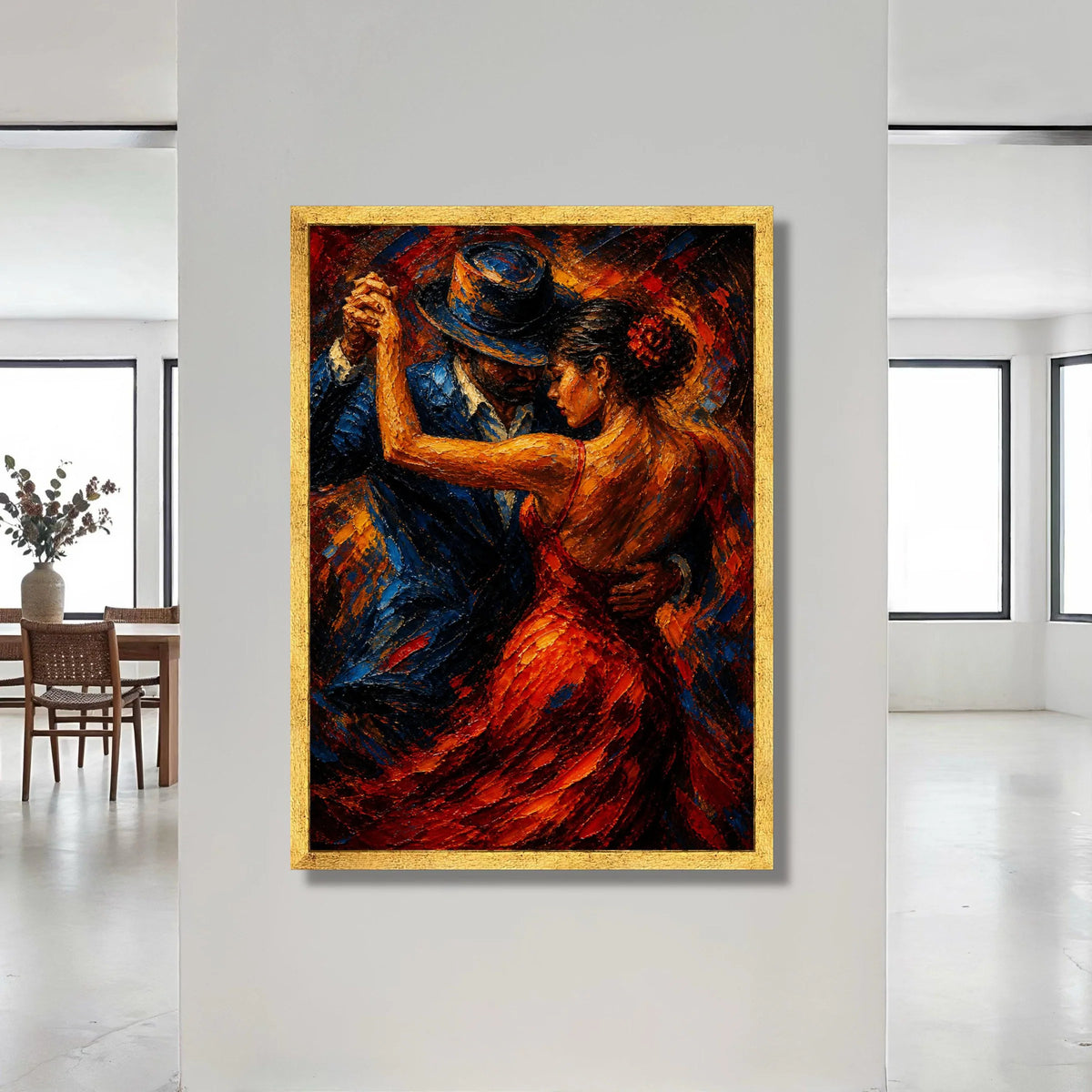 Passionate Flamenco Dance Couple Canvas, Romantic Ballroom Scene, Vibrant Red Dress Wall Art, Elegant Dance Canvas Canvas Print Art