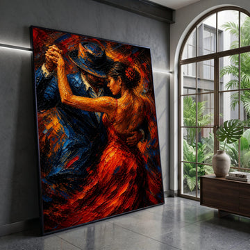 Passionate Flamenco Dance Couple Canvas, Romantic Ballroom Scene, Vibrant Red Dress Wall Art, Elegant Dance Canvas Canvas Print Art