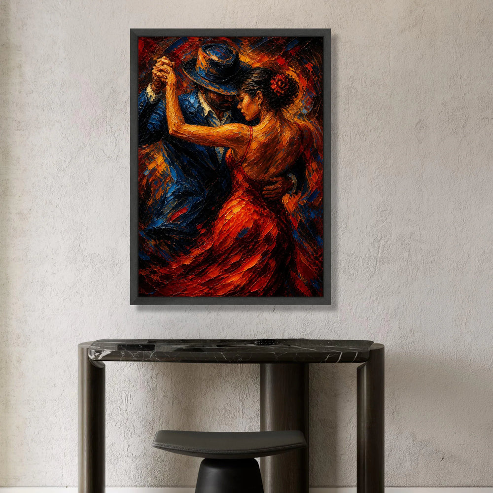 Passionate Flamenco Dance Couple Canvas, Romantic Ballroom Scene, Vibrant Red Dress Wall Art, Elegant Dance Canvas Canvas Print Art