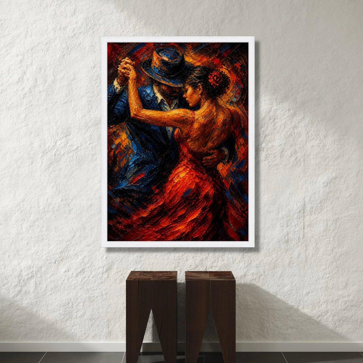 Passionate Flamenco Dance Couple Canvas, Romantic Ballroom Scene, Vibrant Red Dress Wall Art, Elegant Dance Canvas Canvas Print Art