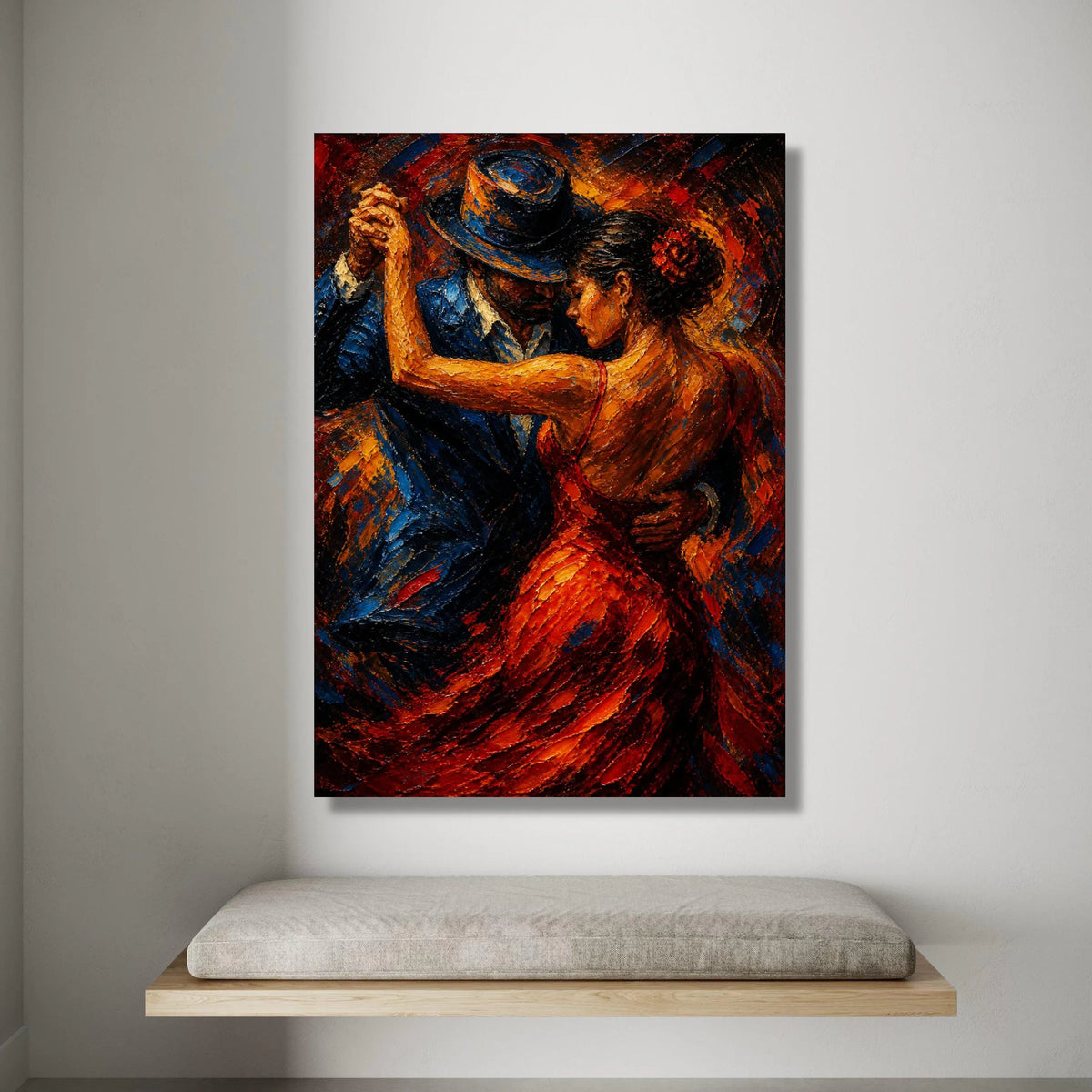 Passionate Flamenco Dance Couple Canvas, Romantic Ballroom Scene, Vibrant Red Dress Wall Art, Elegant Dance Canvas Canvas Print Art
