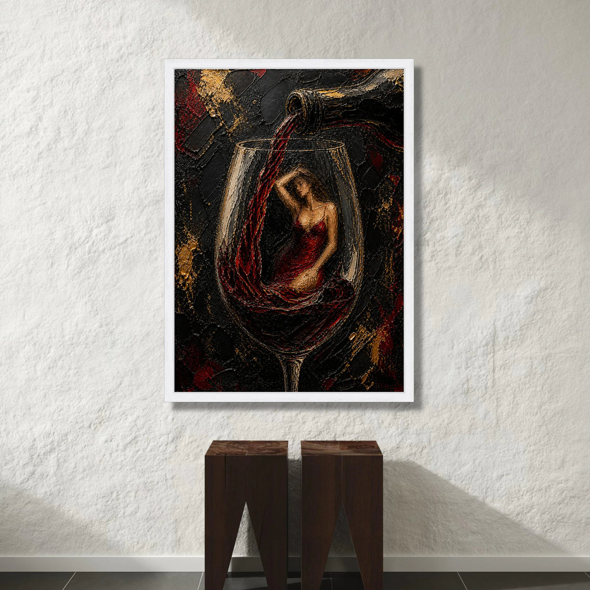 Elegant Woman Wine Glass Canvas, Red Dress Art, Wine Pour Painting, Surreal Wall Art, Contemporary Home Decor Canvas Print Art