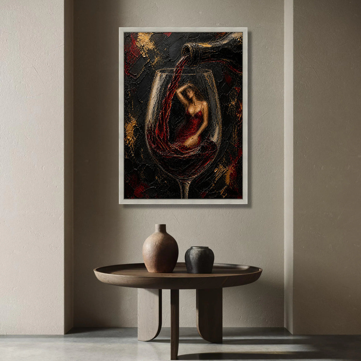 Elegant Woman Wine Glass Canvas, Red Dress Art, Wine Pour Painting, Surreal Wall Art, Contemporary Home Decor Canvas Print Art