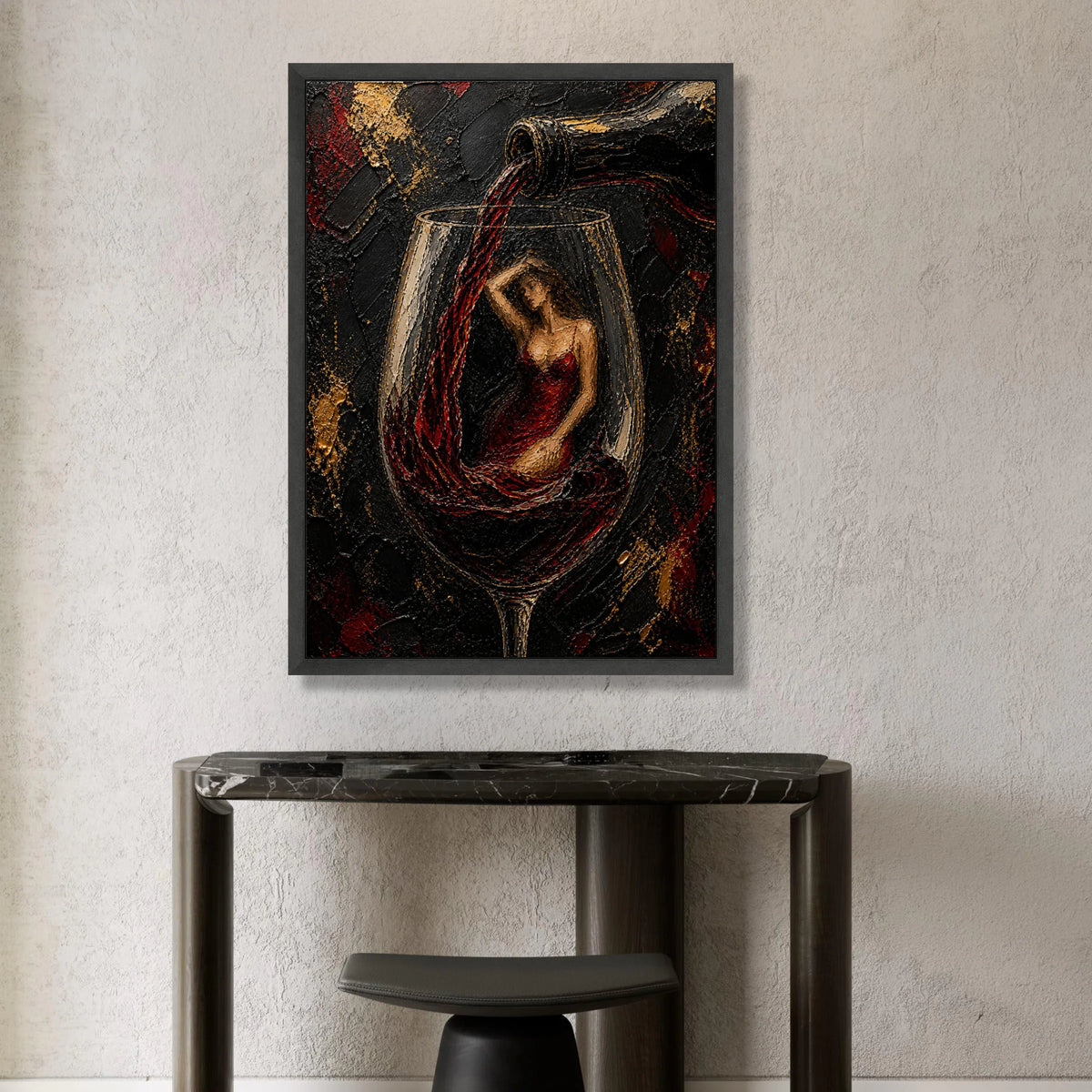 Elegant Woman Wine Glass Canvas, Red Dress Art, Wine Pour Painting, Surreal Wall Art, Contemporary Home Decor Canvas Print Art