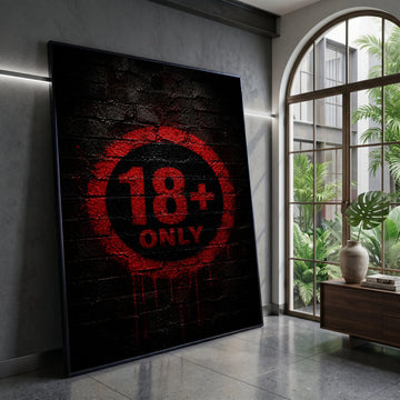 Red 18+ Only Sign Canvas Wall Art, Bold Adult Warning Graphic, Urban Street Style Decor, Modern Statement Canvas, Ready to Canvas Print Art