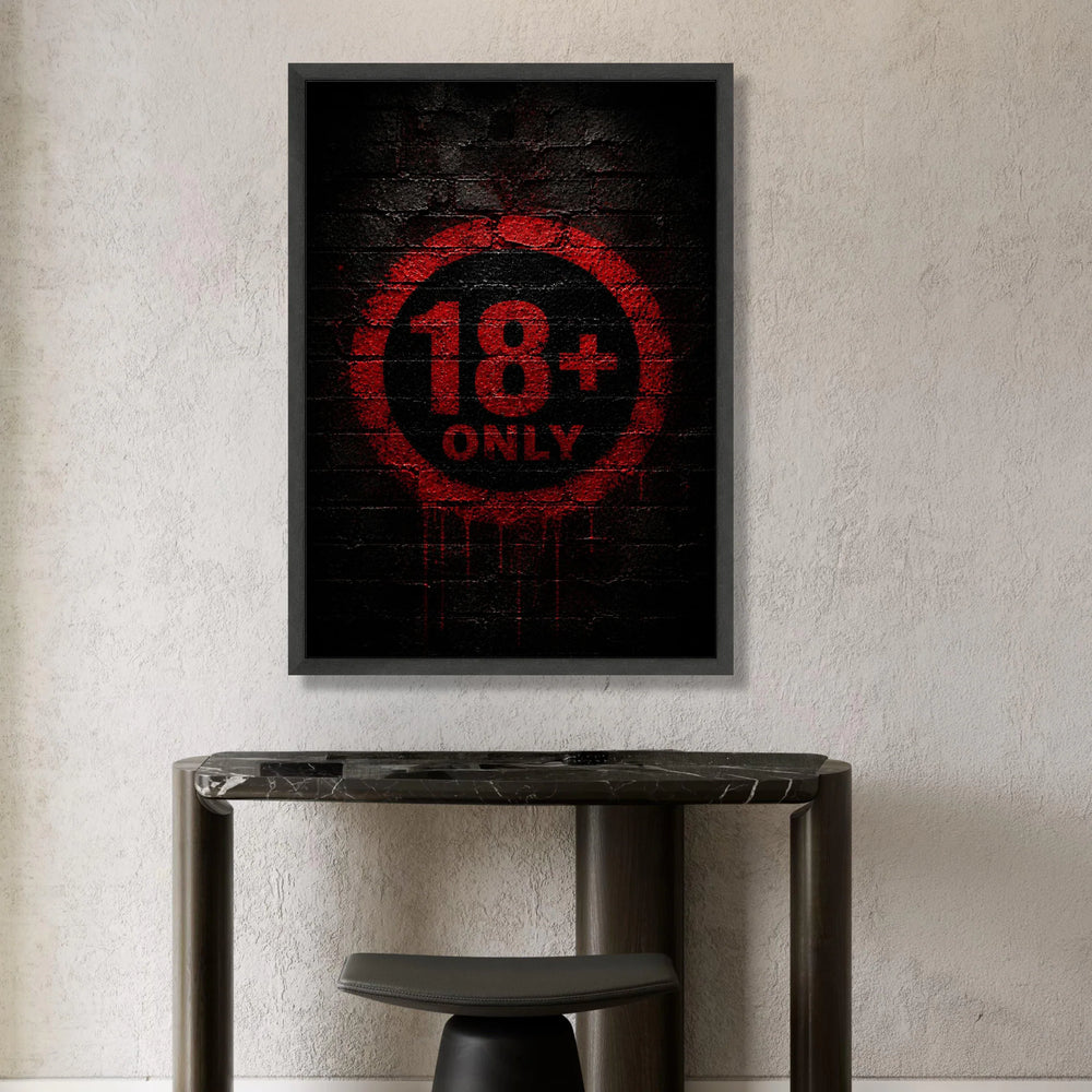 Red 18+ Only Sign Canvas Wall Art, Bold Adult Warning Graphic, Urban Street Style Decor, Modern Statement Canvas, Ready to Canvas Print Art