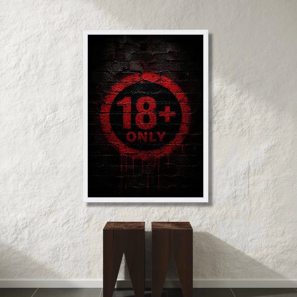 Red 18+ Only Sign Canvas Wall Art, Bold Adult Warning Graphic, Urban Street Style Decor, Modern Statement Canvas, Ready to Canvas Print Art