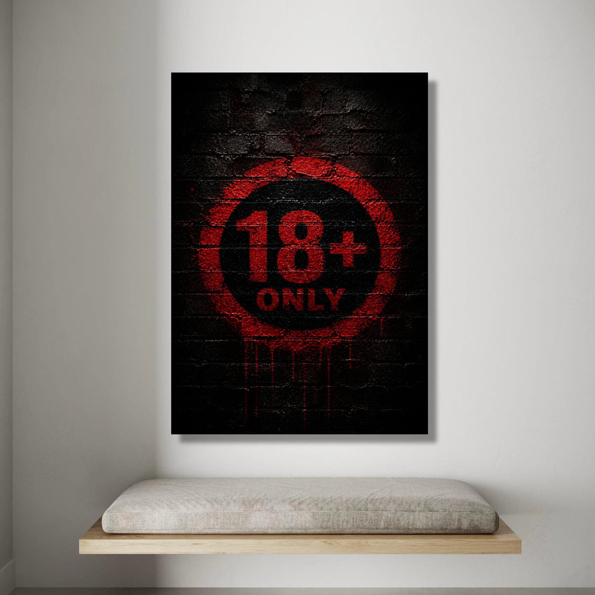 Red 18+ Only Sign Canvas Wall Art, Bold Adult Warning Graphic, Urban Street Style Decor, Modern Statement Canvas, Ready to Canvas Print Art