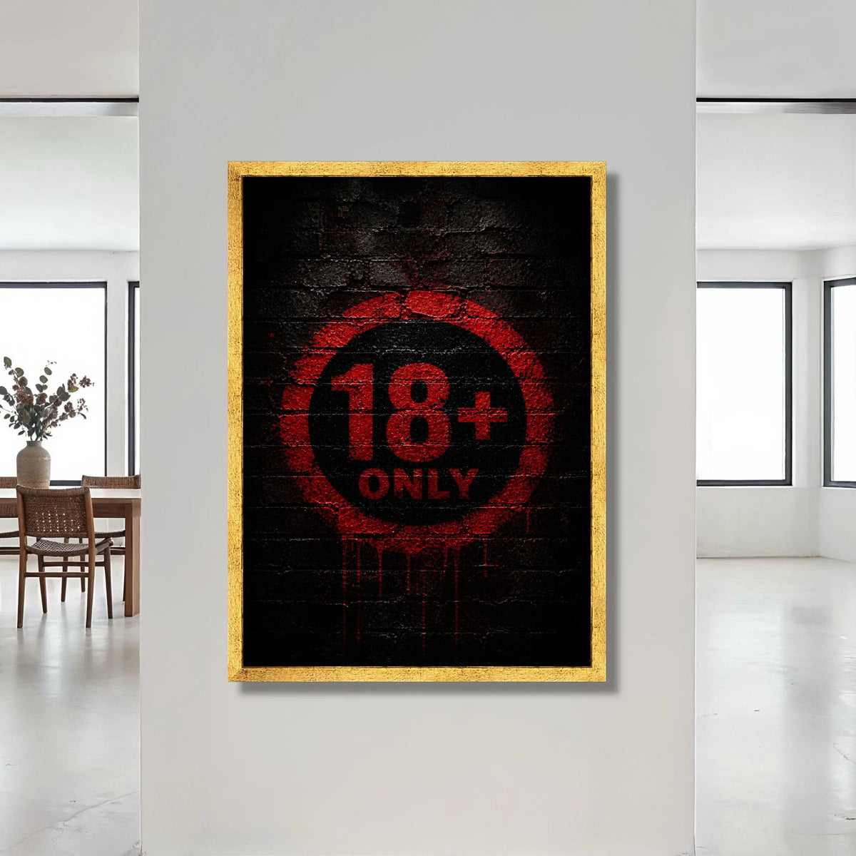 Red 18+ Only Sign Canvas Wall Art, Bold Adult Warning Graphic, Urban Street Style Decor, Modern Statement Canvas, Ready to Canvas Print Art