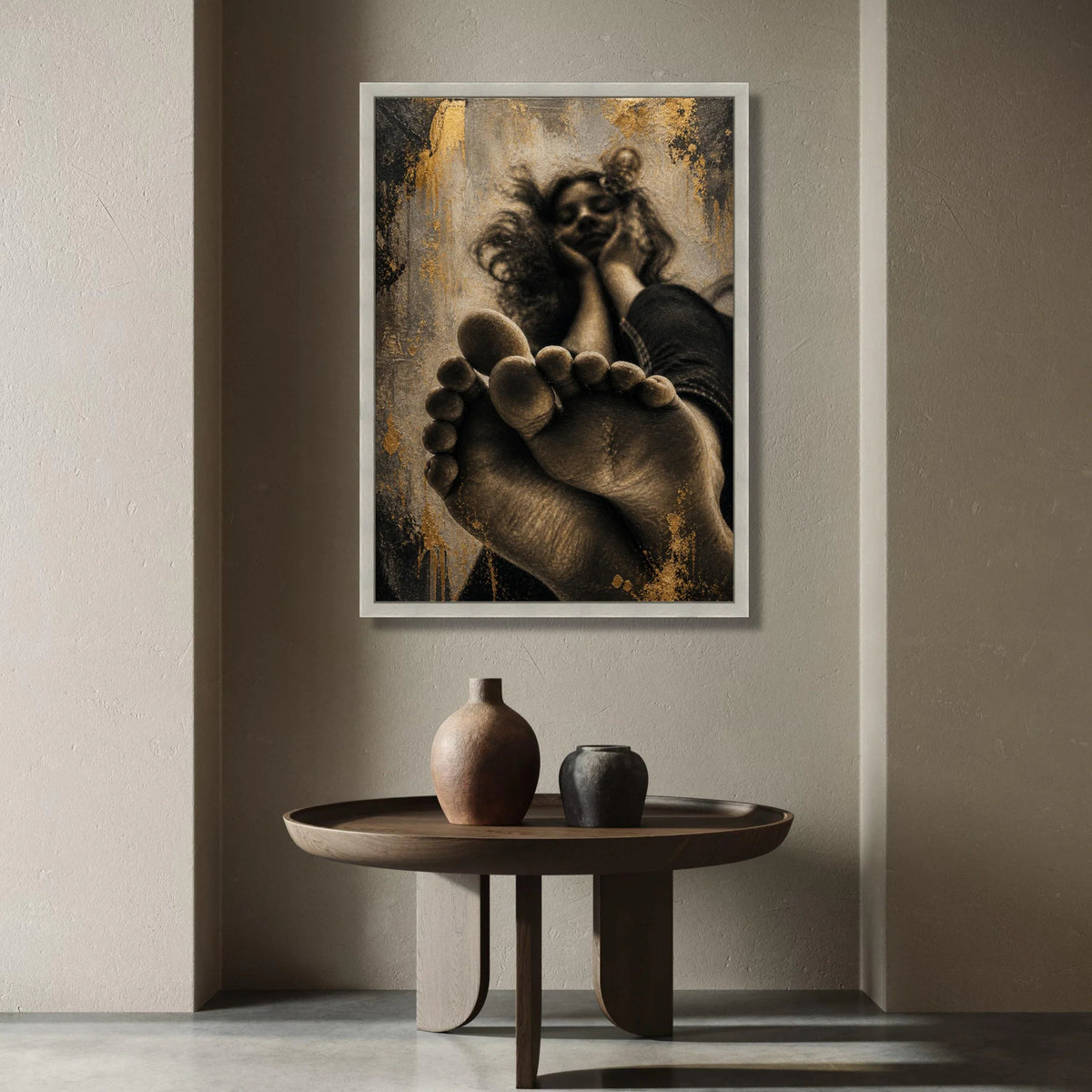 Relaxed Woman Perspective, Close-Up Feet Canvas, Emotional Portrait Wall Art, Moody Home Decoration, Modern Canvas Print Canvas Print Art