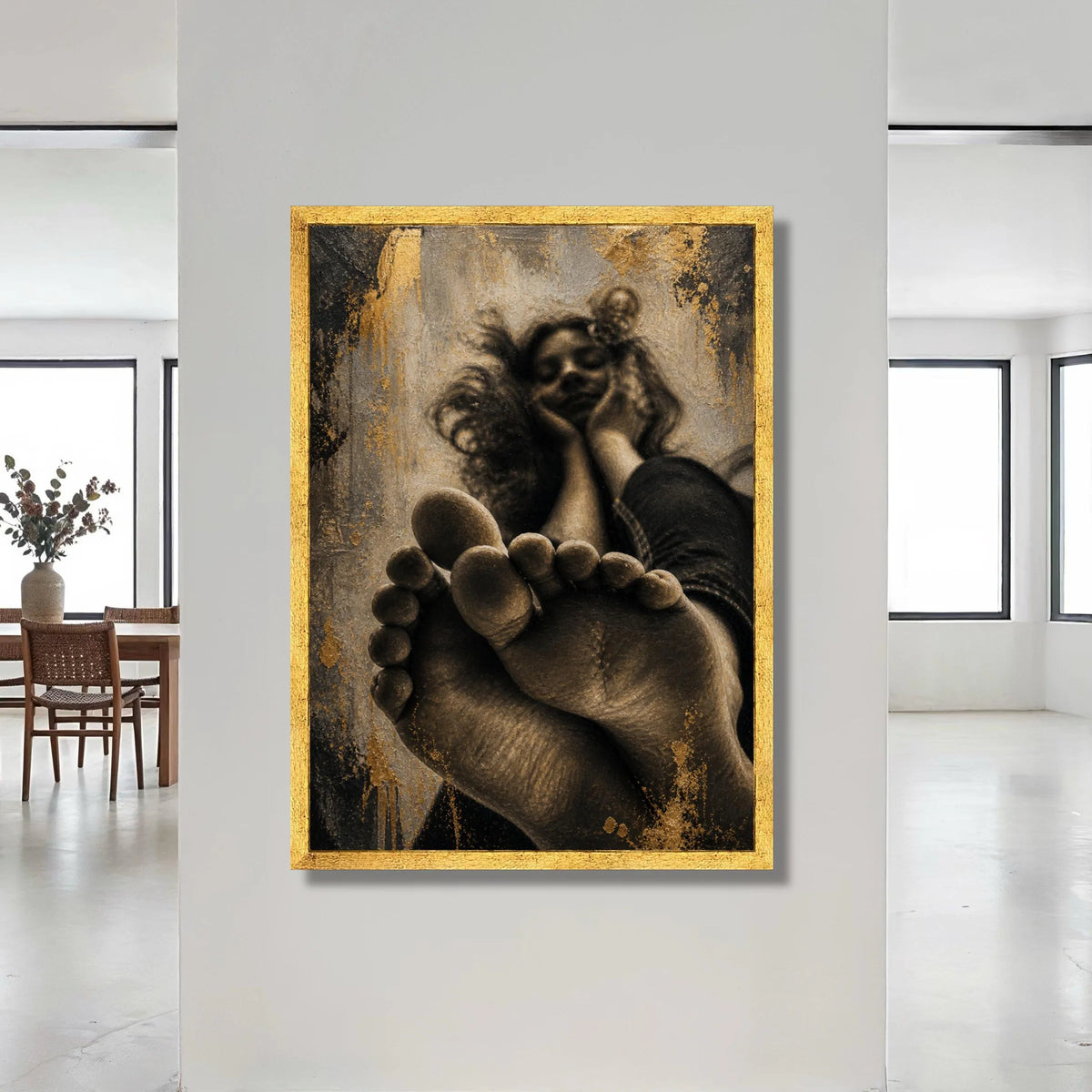 Relaxed Woman Perspective, Close-Up Feet Canvas, Emotional Portrait Wall Art, Moody Home Decoration, Modern Canvas Print Canvas Print Art