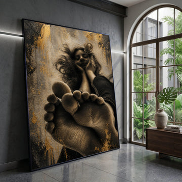 Relaxed Woman Perspective, Close-Up Feet Canvas, Emotional Portrait Wall Art, Moody Home Decoration, Modern Canvas Print Canvas Print Art