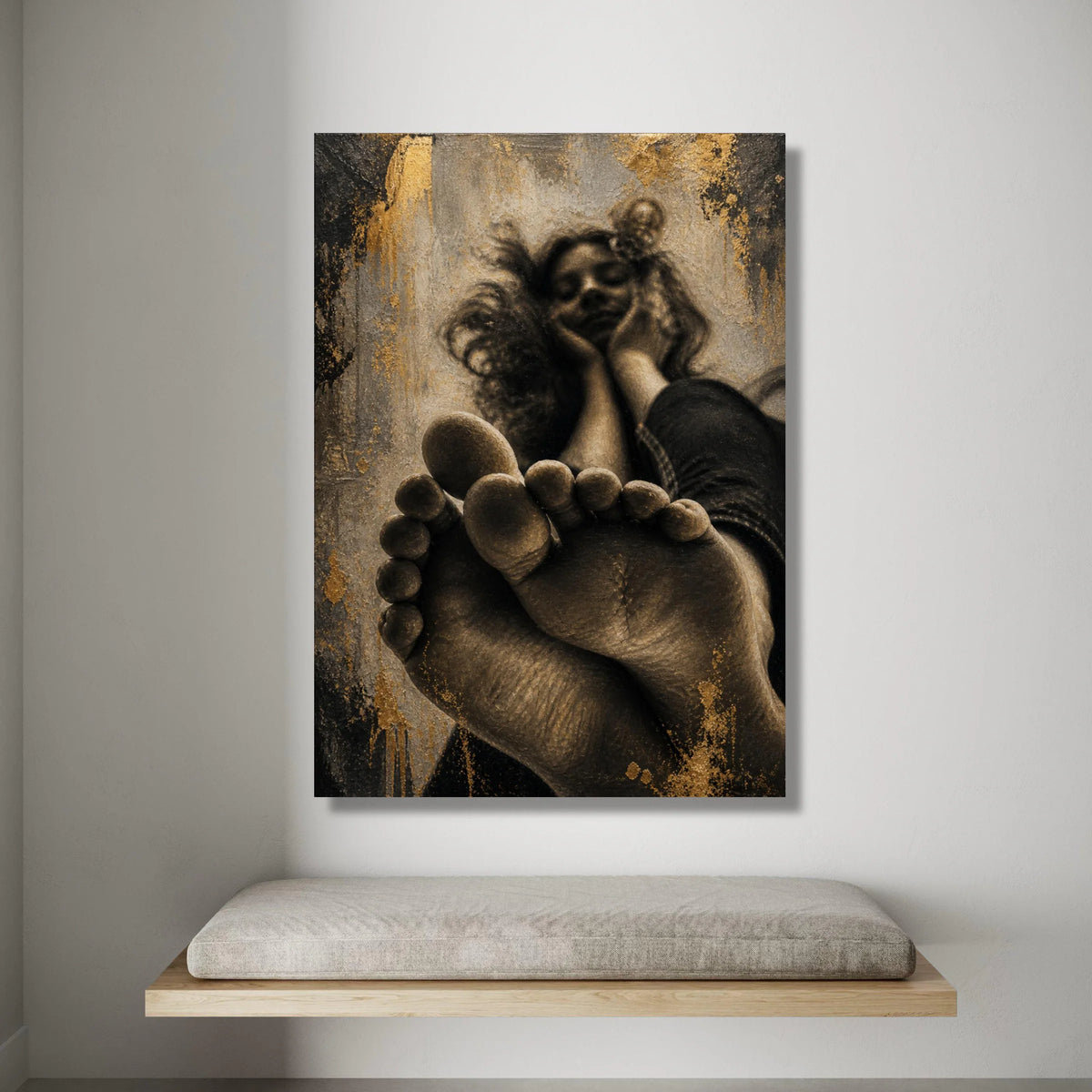 Relaxed Woman Perspective, Close-Up Feet Canvas, Emotional Portrait Wall Art, Moody Home Decoration, Modern Canvas Print Canvas Print Art