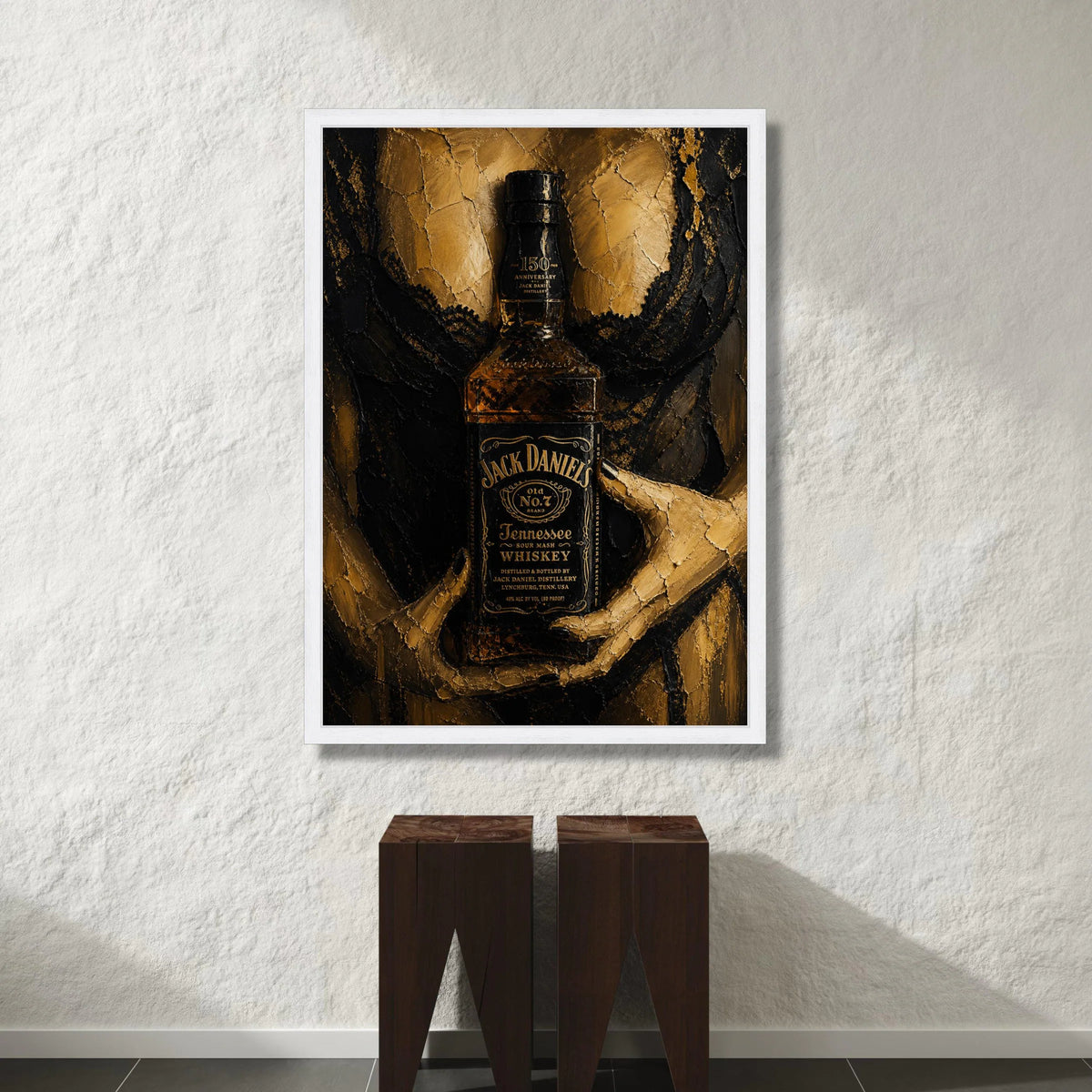 Jack Daniel's Whiskey Bottle Canvas, Elegant Black and Gold Wall Art, Modern Bar Decor, Alcohol Themed Canvas, Contemporary Canvas Print Art