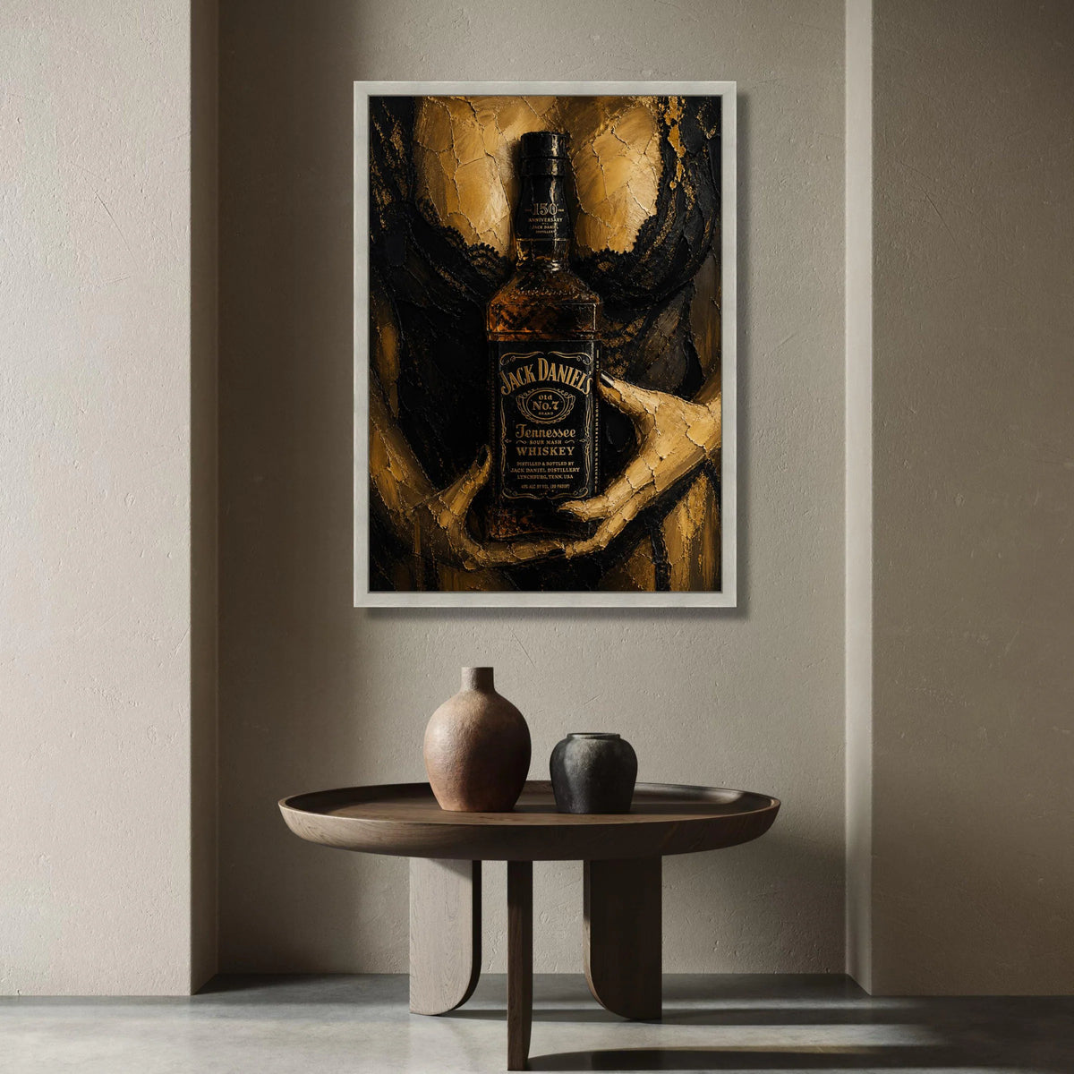 Jack Daniel's Whiskey Bottle Canvas, Elegant Black and Gold Wall Art, Modern Bar Decor, Alcohol Themed Canvas, Contemporary Canvas Print Art