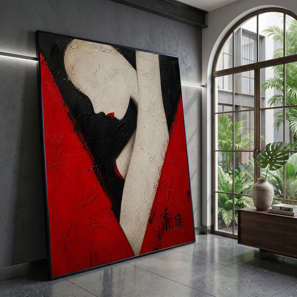 Elegant Female Silhouette Canvas, Abstract Woman Art, Red and Black Wall Decor, Modern Figurative Canvas, Stylish Home Canvas Print Art
