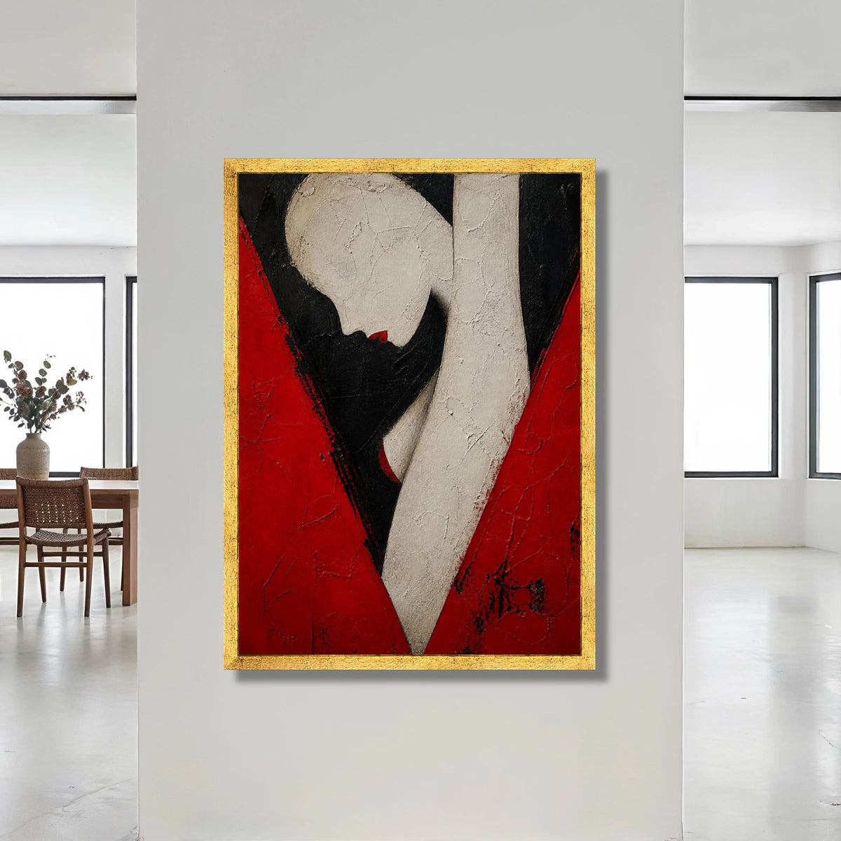 Elegant Female Silhouette Canvas, Abstract Woman Art, Red and Black Wall Decor, Modern Figurative Canvas, Stylish Home Canvas Print Art