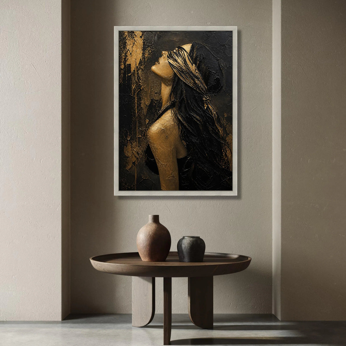 Elegant Woman Profile Canvas, Black and Gold Portrait Wall Art, Abstract Female Silhouette, Modern Home Decor Canvas, Canvas Print Art