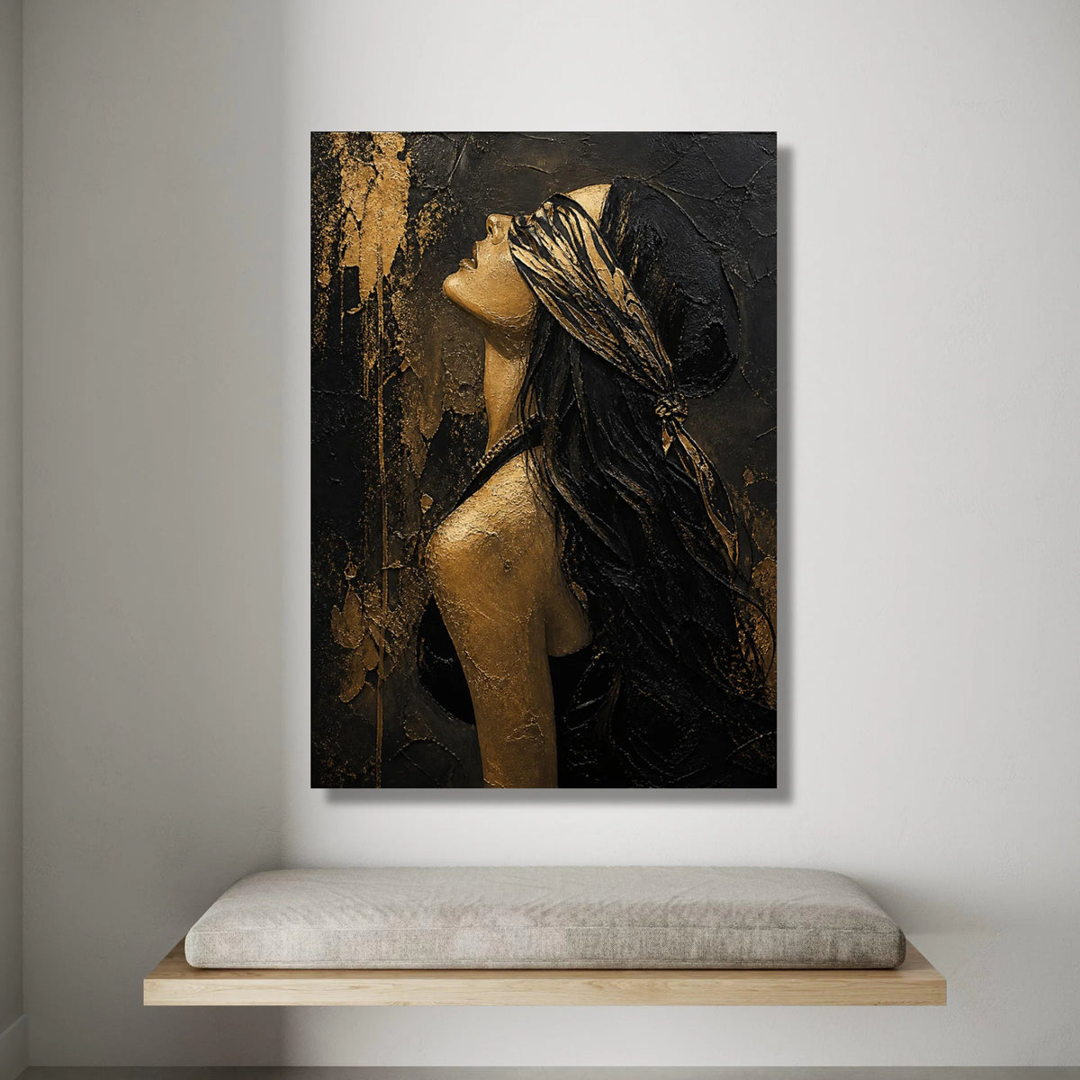 Elegant Woman Profile Canvas, Black and Gold Portrait Wall Art, Abstract Female Silhouette, Modern Home Decor Canvas, Canvas Print Art