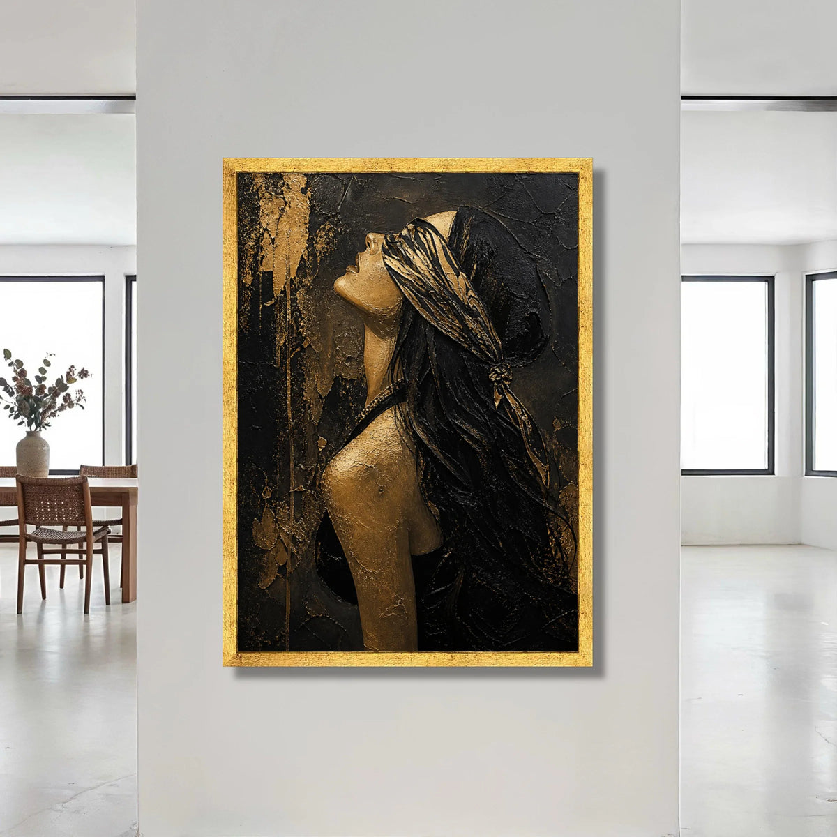 Elegant Woman Profile Canvas, Black and Gold Portrait Wall Art, Abstract Female Silhouette, Modern Home Decor Canvas, Canvas Print Art