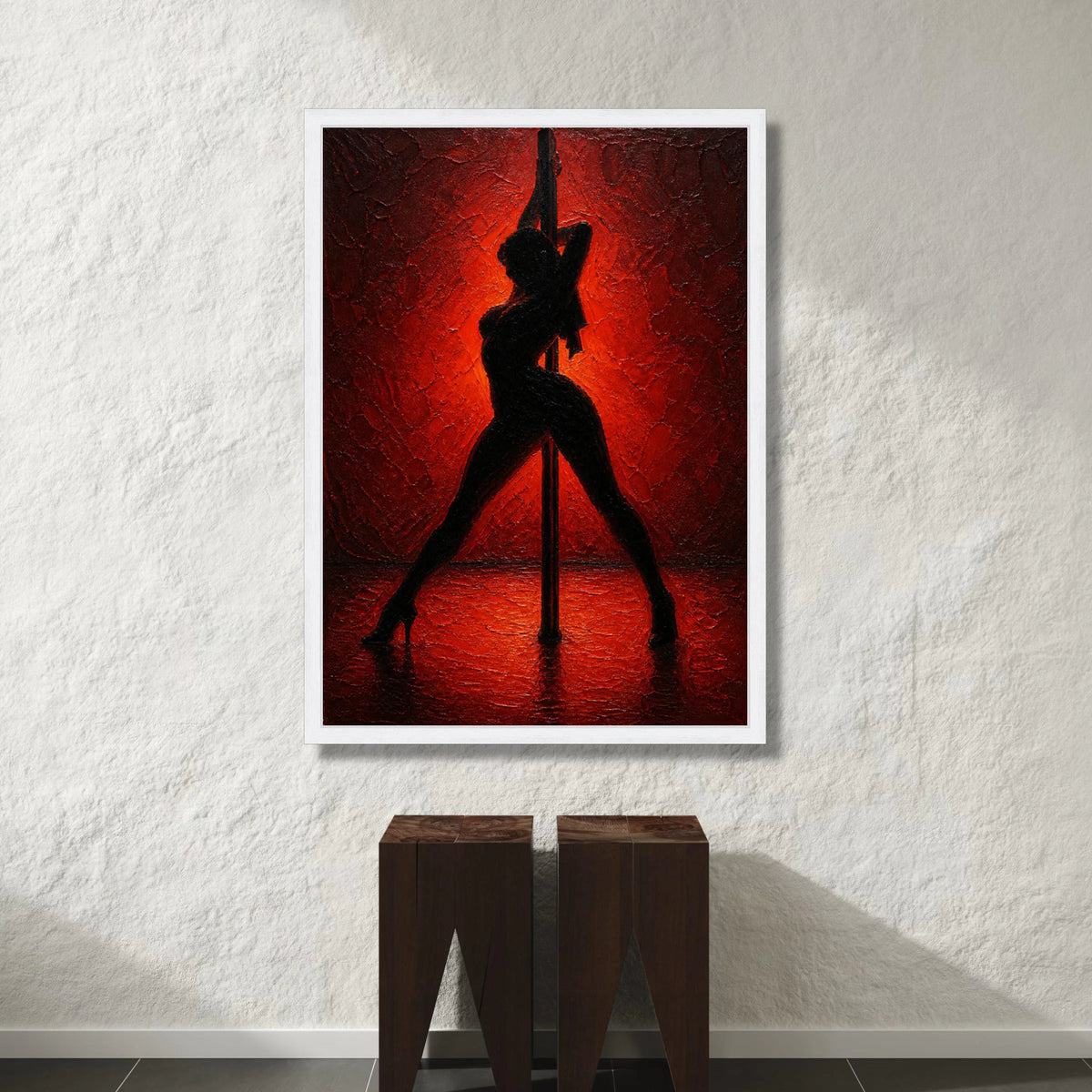 Silhouette Dance Pose Canvas, Sensual Pole Art, Bold Red Background, Modern Woman Figure Wall Art, Home Decor Statement Canvas Print Art