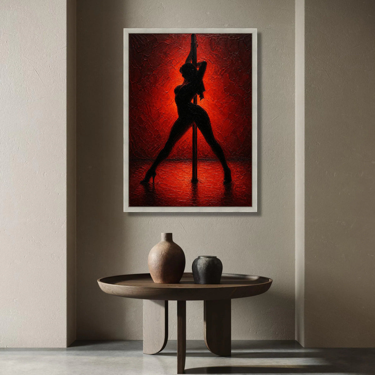 Silhouette Dance Pose Canvas, Sensual Pole Art, Bold Red Background, Modern Woman Figure Wall Art, Home Decor Statement Canvas Print Art