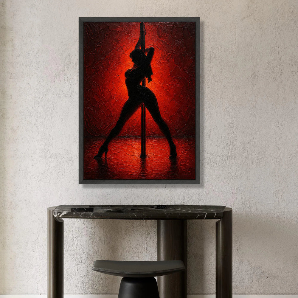 Silhouette Dance Pose Canvas, Sensual Pole Art, Bold Red Background, Modern Woman Figure Wall Art, Home Decor Statement Canvas Print Art