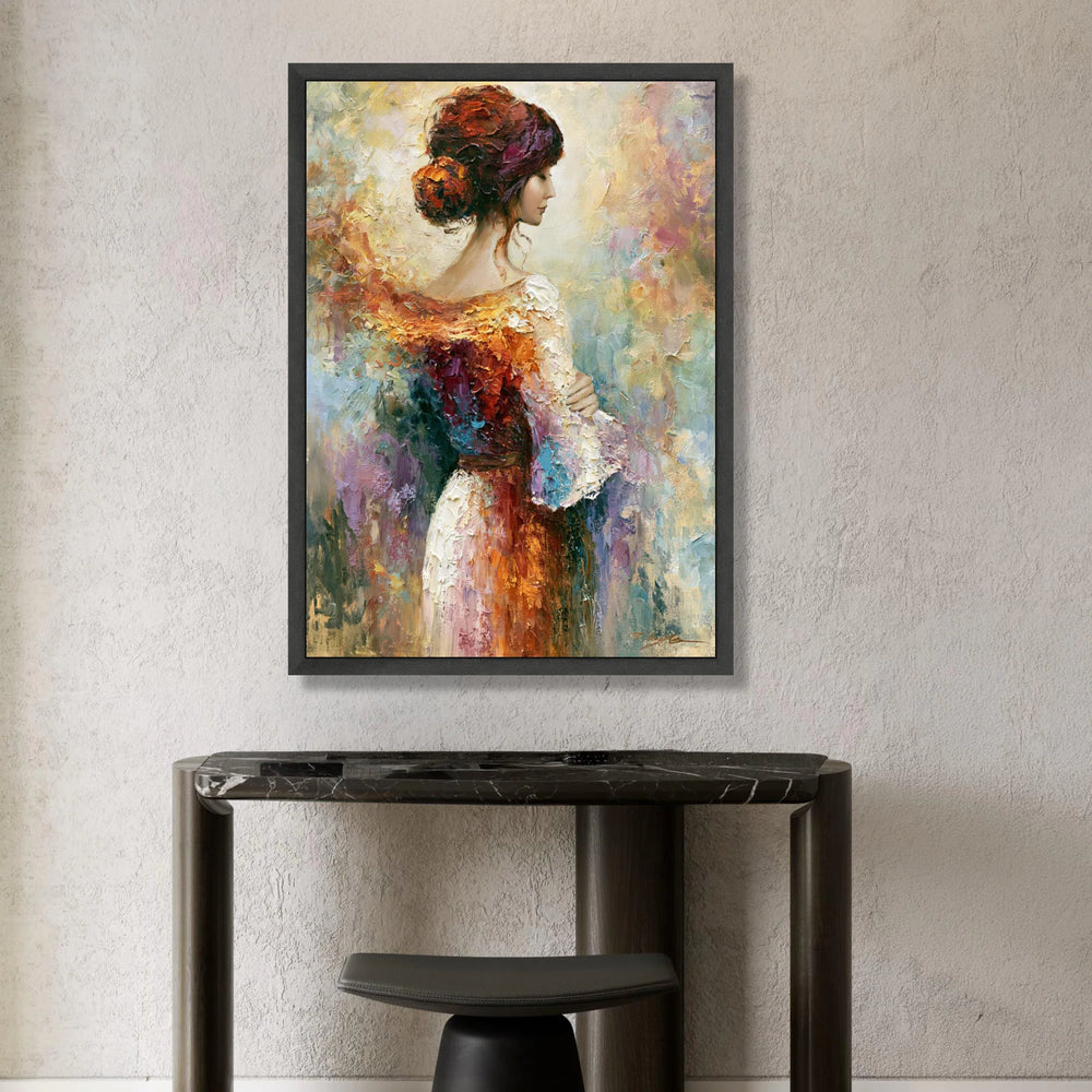 Elegant Woman Profile Canvas, Vintage Style Portrait Painting, Colorful Abstract Background, Classic Female Wall Art, Ready Canvas Print Art