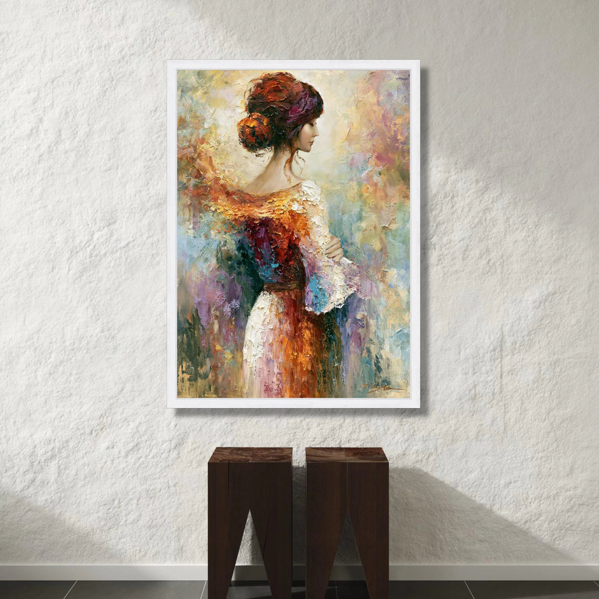 Elegant Woman Profile Canvas, Vintage Style Portrait Painting, Colorful Abstract Background, Classic Female Wall Art, Ready Canvas Print Art