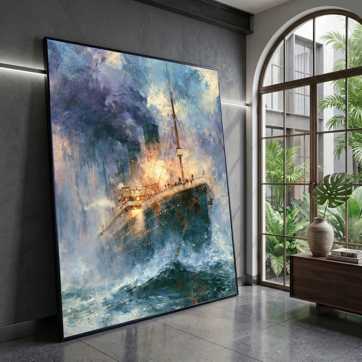 Vintage Ocean Liner at Sea Canvas, Historic Steamship Painting, Maritime Wall Art, Nautical Home Decoration, Dramatic Canvas Print Art