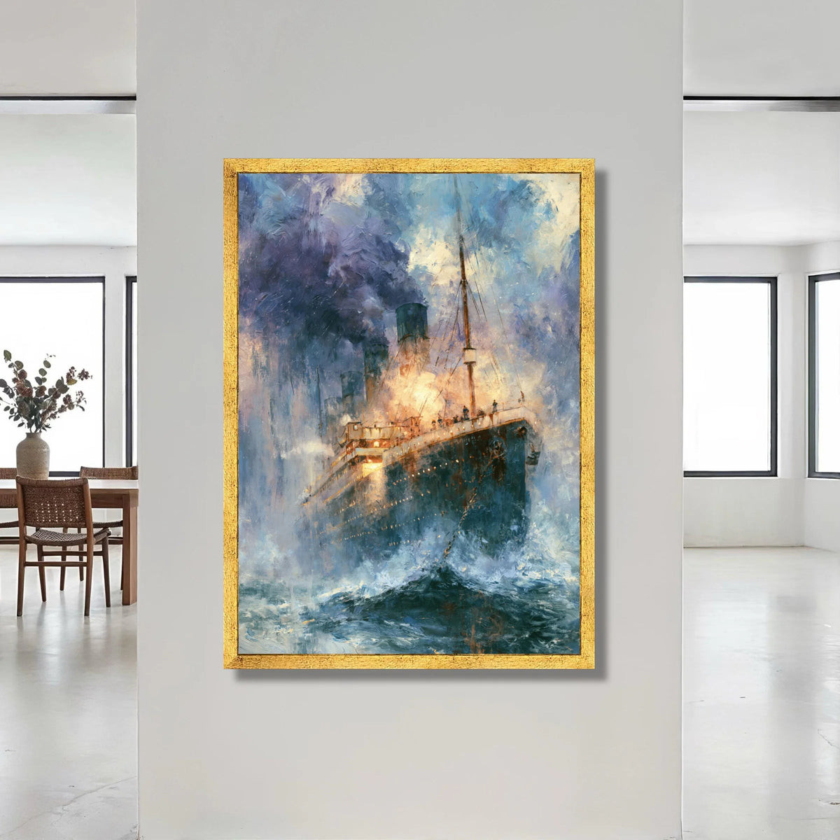 Vintage Ocean Liner at Sea Canvas, Historic Steamship Painting, Maritime Wall Art, Nautical Home Decoration, Dramatic Canvas Print Art