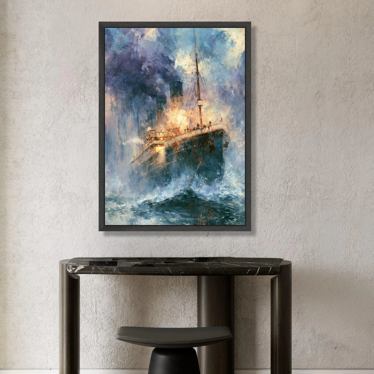 Vintage Ocean Liner at Sea Canvas, Historic Steamship Painting, Maritime Wall Art, Nautical Home Decoration, Dramatic Canvas Print Art