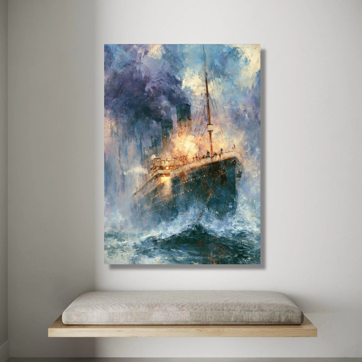 Vintage Ocean Liner at Sea Canvas, Historic Steamship Painting, Maritime Wall Art, Nautical Home Decoration, Dramatic Canvas Print Art