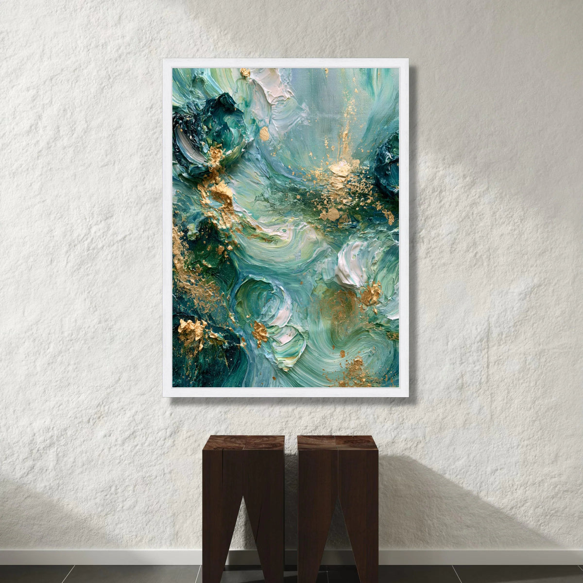 Abstract Swirling Seafoam Green Canvas Art, Modern Floral Accents, Blue and Gold Wall Decoration, Elegant Home Canvas, Canvas Print Art