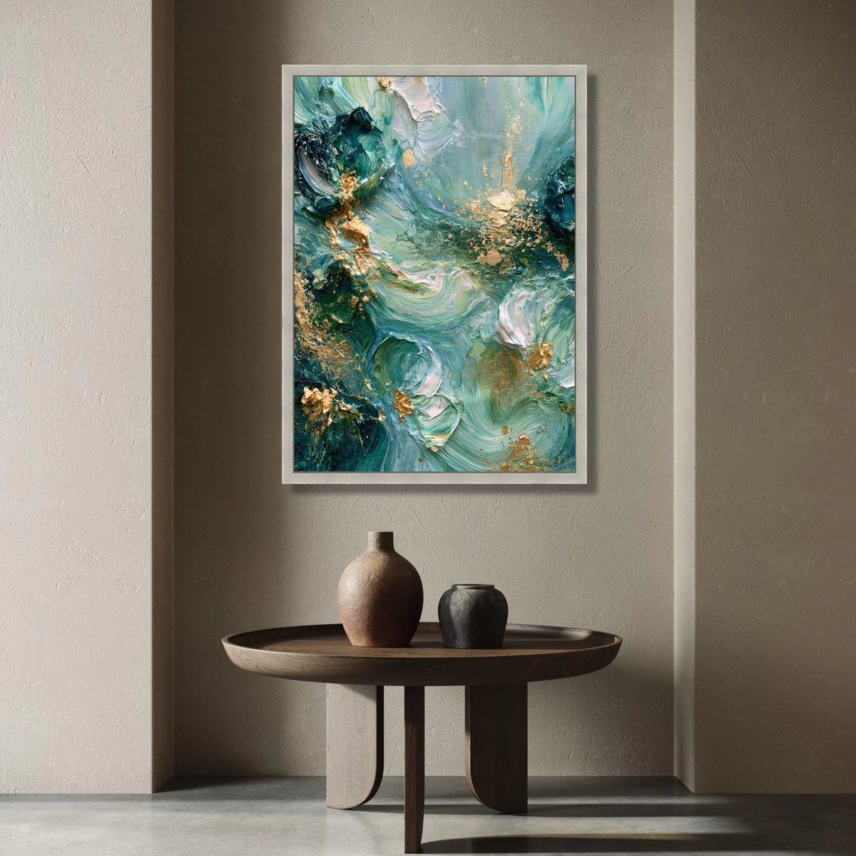 Abstract Swirling Seafoam Green Canvas Art, Modern Floral Accents, Blue and Gold Wall Decoration, Elegant Home Canvas, Canvas Print Art