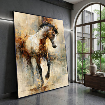 Majestic Running Horse Canvas, Abstract Animal Art, Rustic Brown and White Horse Wall Art, Contemporary Canvas Decoration, Canvas Print Art