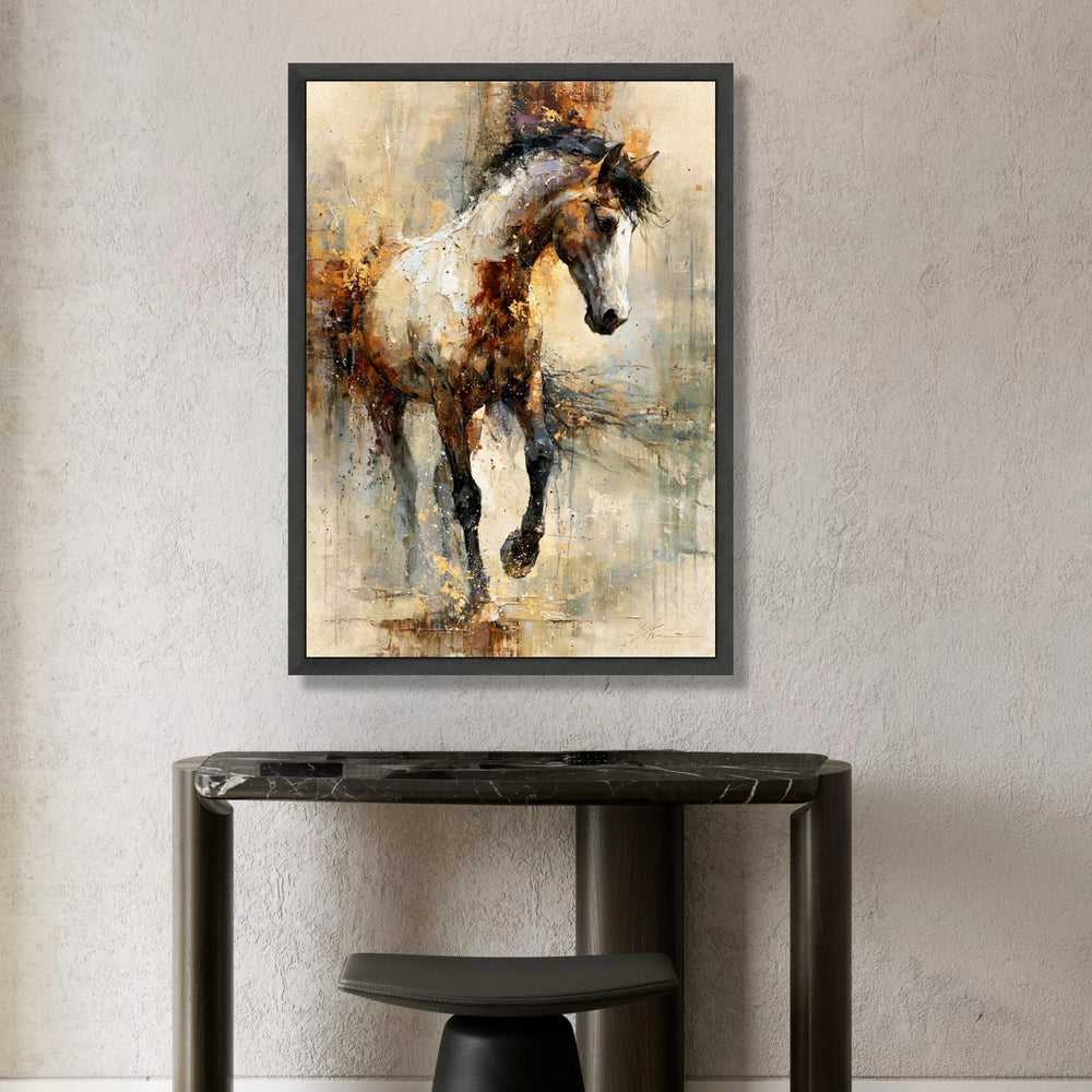 Majestic Running Horse Canvas, Abstract Animal Art, Rustic Brown and White Horse Wall Art, Contemporary Canvas Decoration, Canvas Print Art