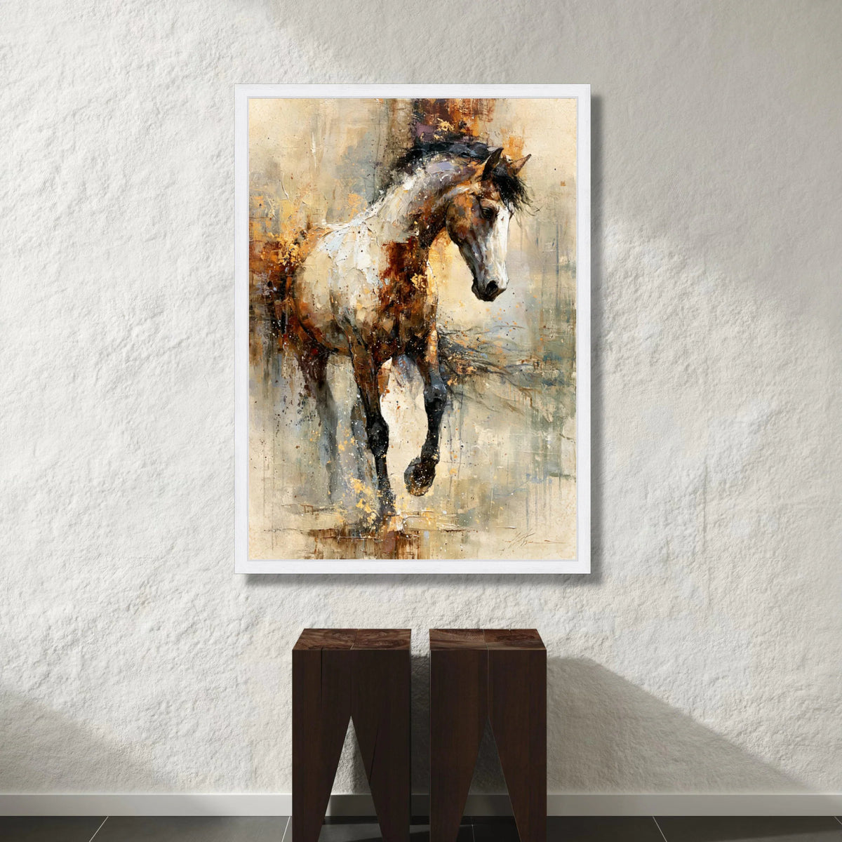 Majestic Running Horse Canvas, Abstract Animal Art, Rustic Brown and White Horse Wall Art, Contemporary Canvas Decoration, Canvas Print Art