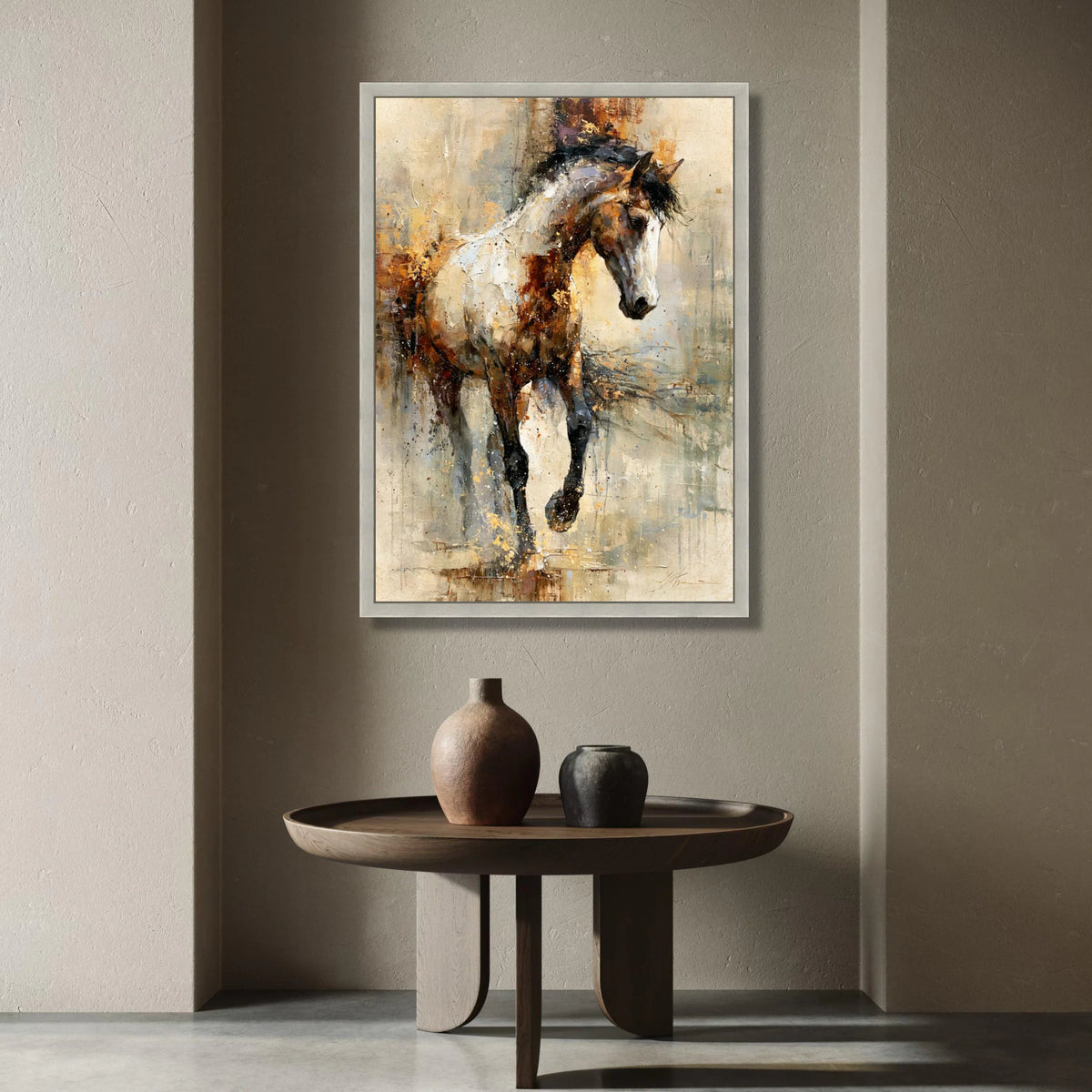 Majestic Running Horse Canvas, Abstract Animal Art, Rustic Brown and White Horse Wall Art, Contemporary Canvas Decoration, Canvas Print Art