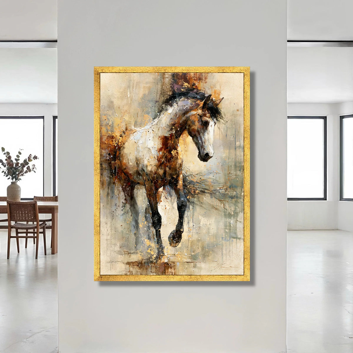 Majestic Running Horse Canvas, Abstract Animal Art, Rustic Brown and White Horse Wall Art, Contemporary Canvas Decoration, Canvas Print Art