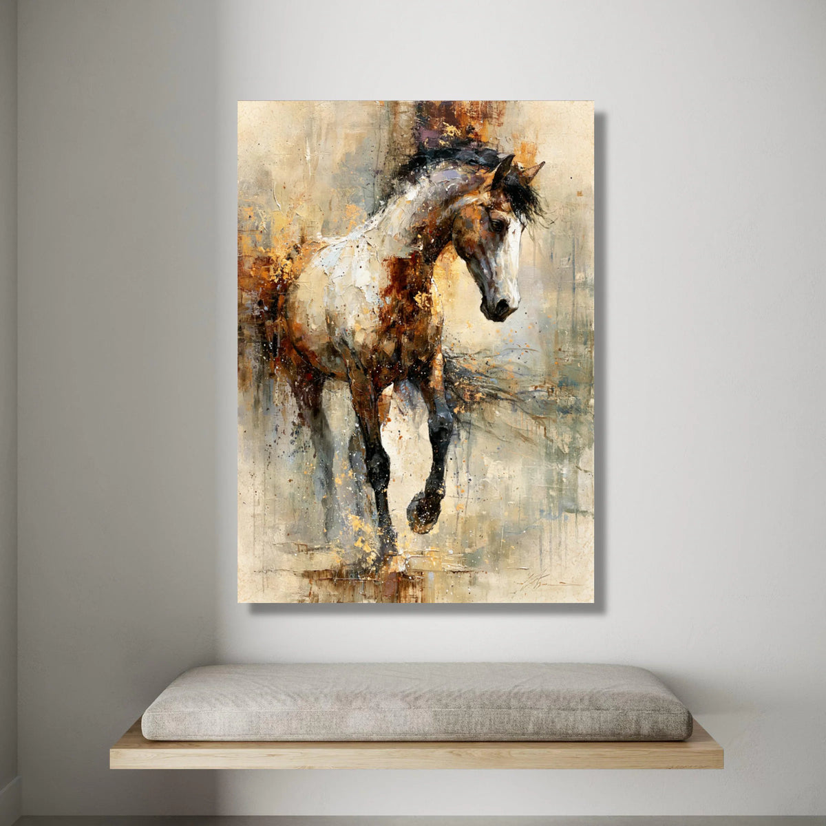 Majestic Running Horse Canvas, Abstract Animal Art, Rustic Brown and White Horse Wall Art, Contemporary Canvas Decoration, Canvas Print Art