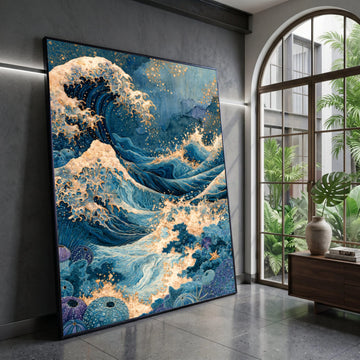 Ocean Wave Canvas Wall Art, Blue Sea Waves Painting, Abstract Maritime Canvas, Coastal Home Decor, Nautical Wall Art Design Canvas Print Art
